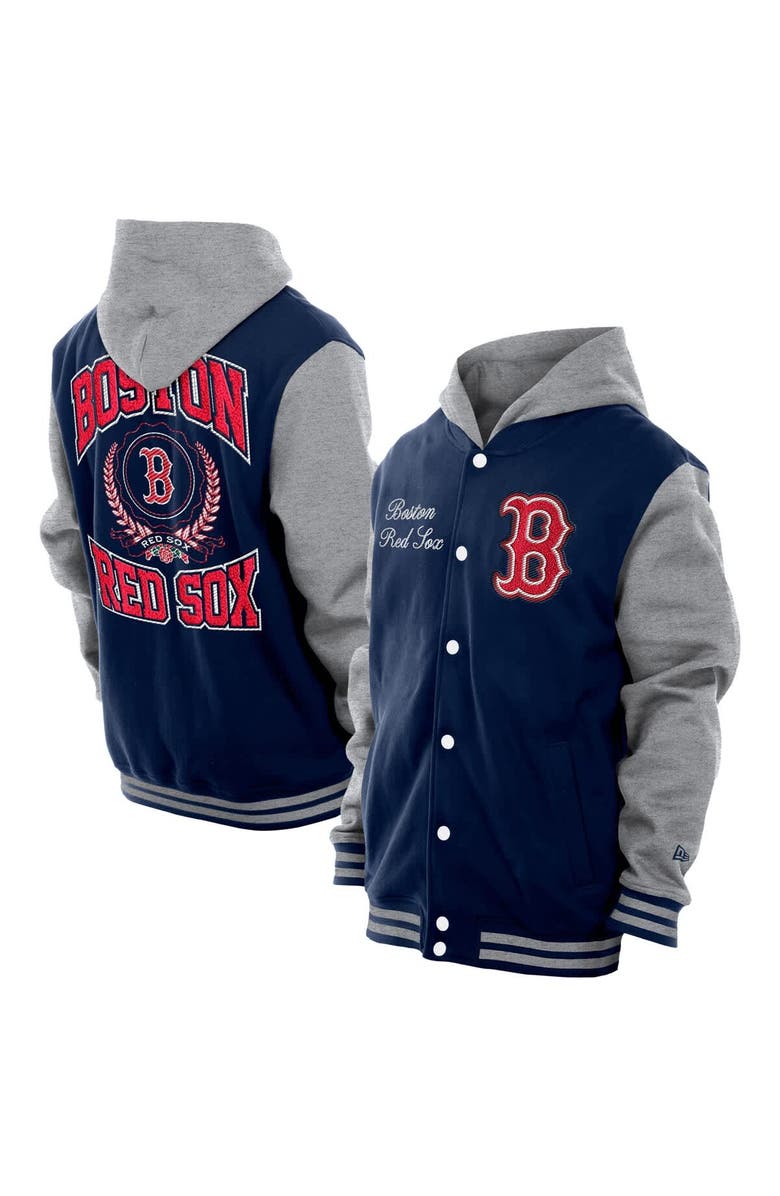 New Era Men's New Era Navy Boston Red Sox Throwback Prep Full-Snap Hoodie Jacket, Alternate, color, 