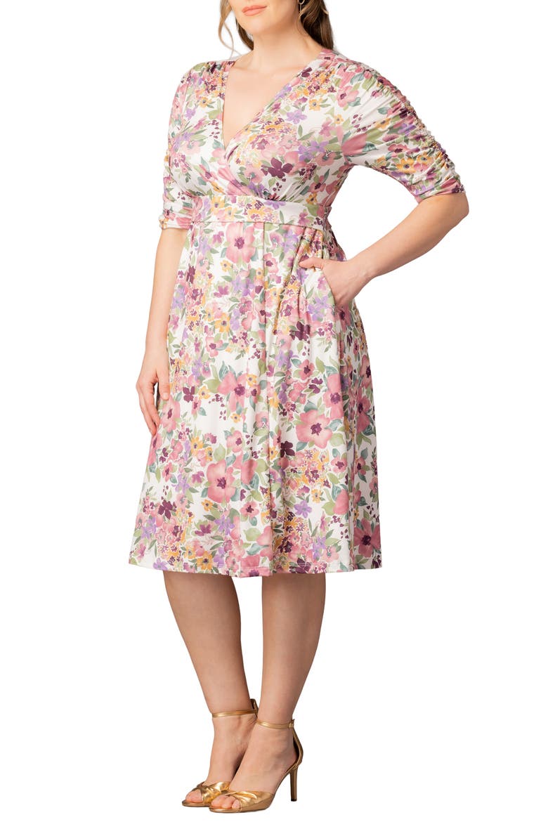 Gabriella Print Jersey A-Line Dress, Alternate, color, MAUVE WATERCOLOR BOUQUET