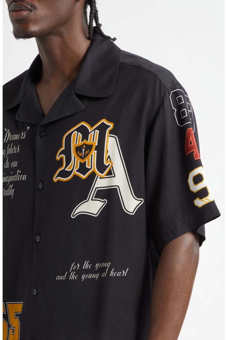 Varsity Patch Oversize Camp Shirt, Alternate, color, BLACK