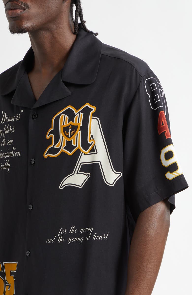 AMIRI Varsity Patch Oversize Camp Shirt, Alternate, color, Black