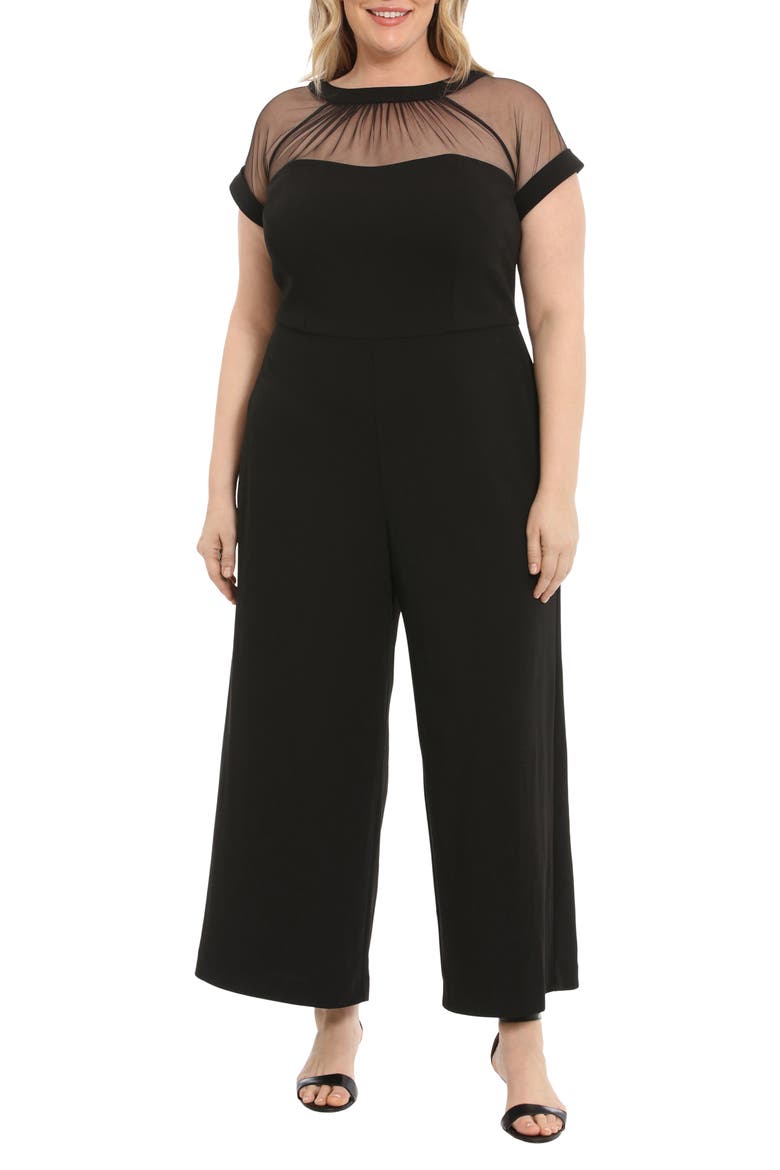 Illusion Yoke Short Sleeve Jumpsuit, Main, color, BLACK