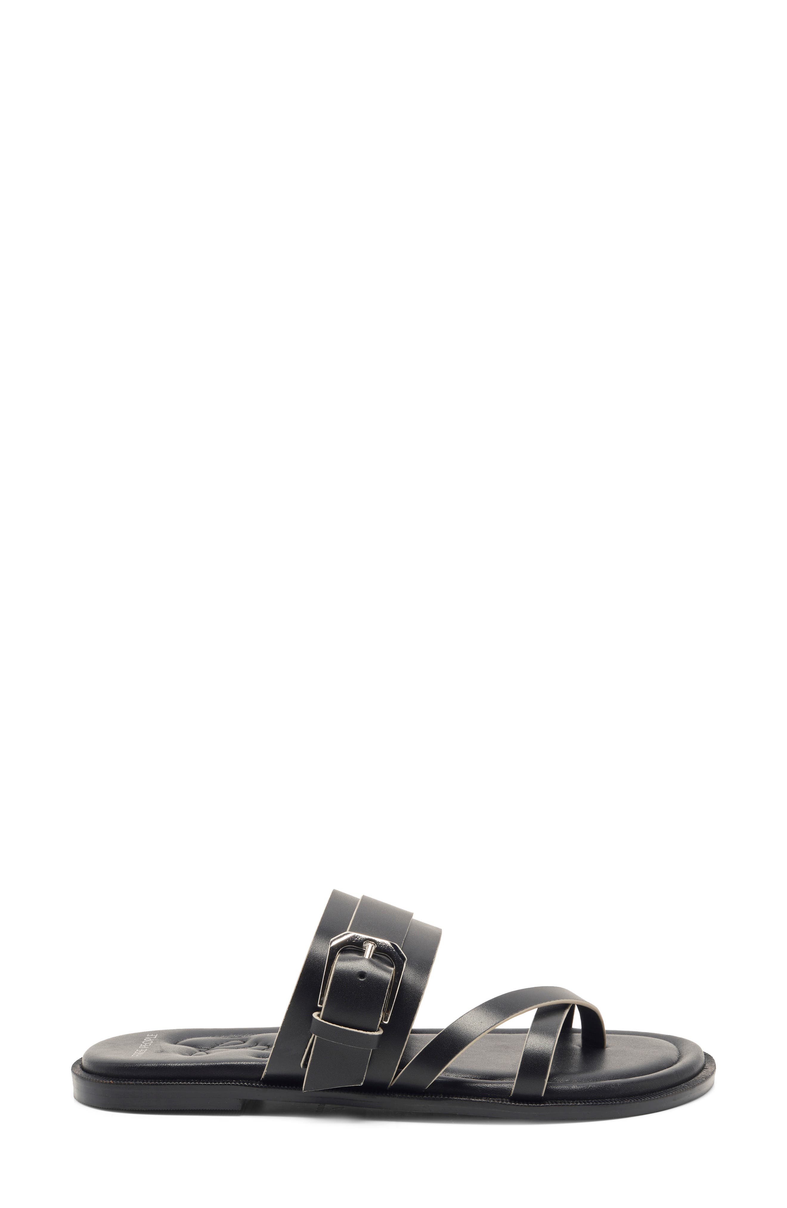 Free People Belted Cross Strap Slide Sandal, Alternate, color, Black Tide Leather