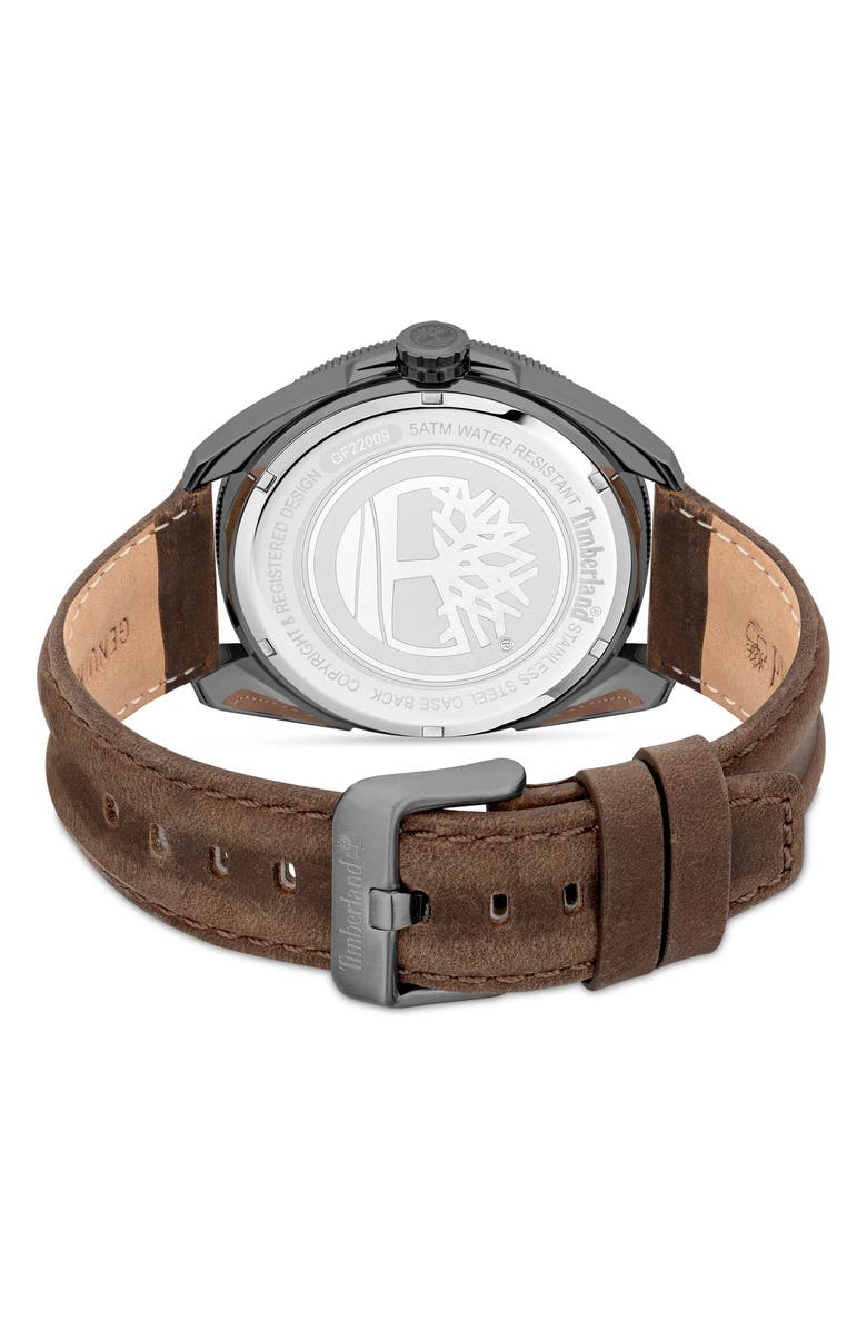 Timberland Fairhill Multifunction Leather Strap Watch, 44mm, Alternate, color, Dark Brown