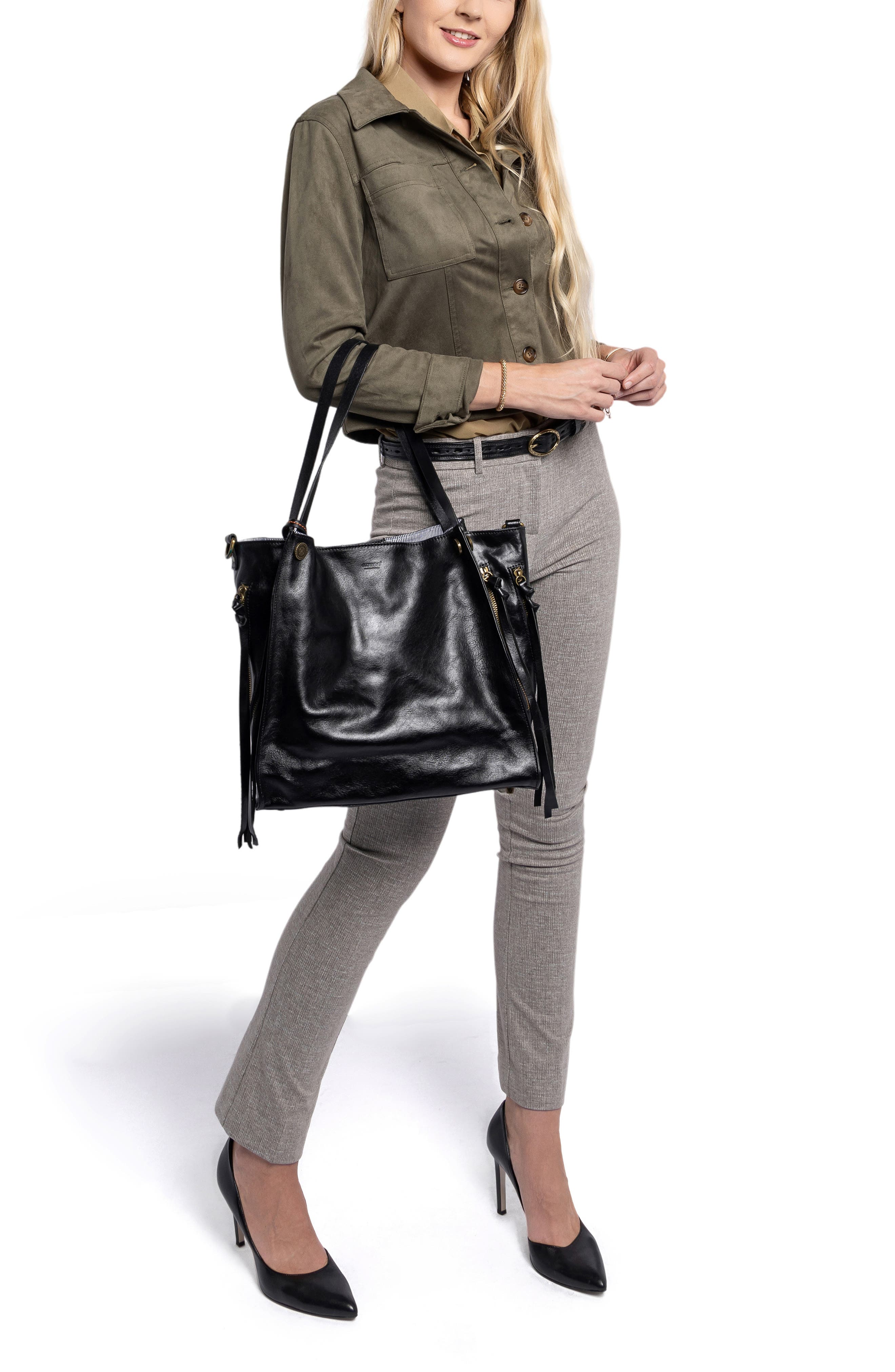 OLD TREND Daisy Leather Tote Bag, Alternate, color, Black