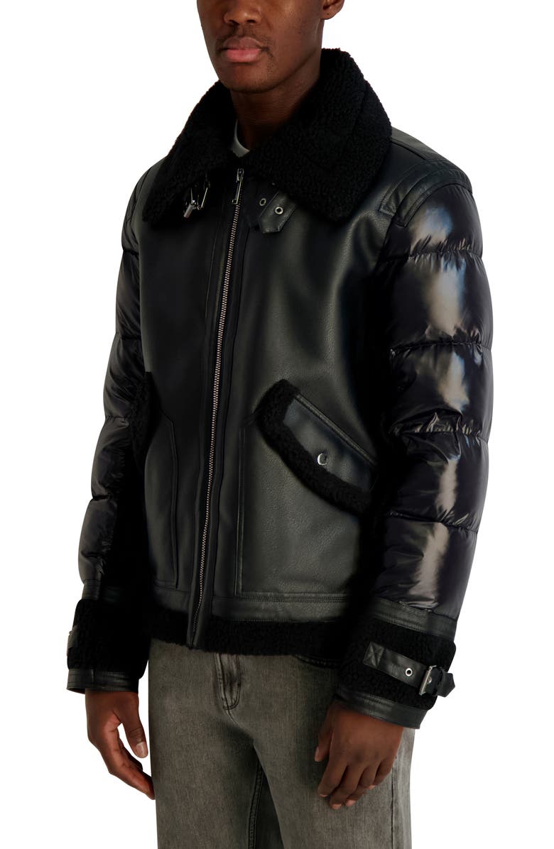 KARL LAGERFELD Mixed Media Bomber With Faux Fur Trim, Alternate, color, Black