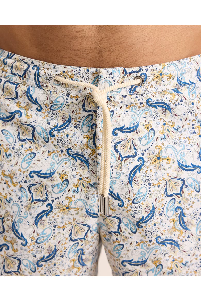 Bulldog Drawcord Mid-Length Classic Fit Drawcord Swim Shorts with Fairground Print, Alternate, color, MULTI/BLUE