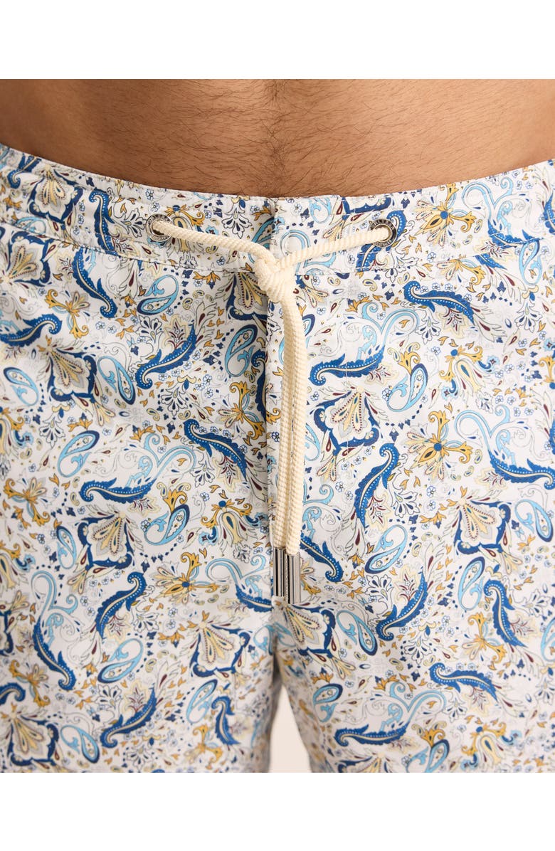 Orlebar Brown Bulldog Drawcord Mid-Length Classic Fit Drawcord Swim Shorts with Fairground Print, Alternate, color, Multi/Blue