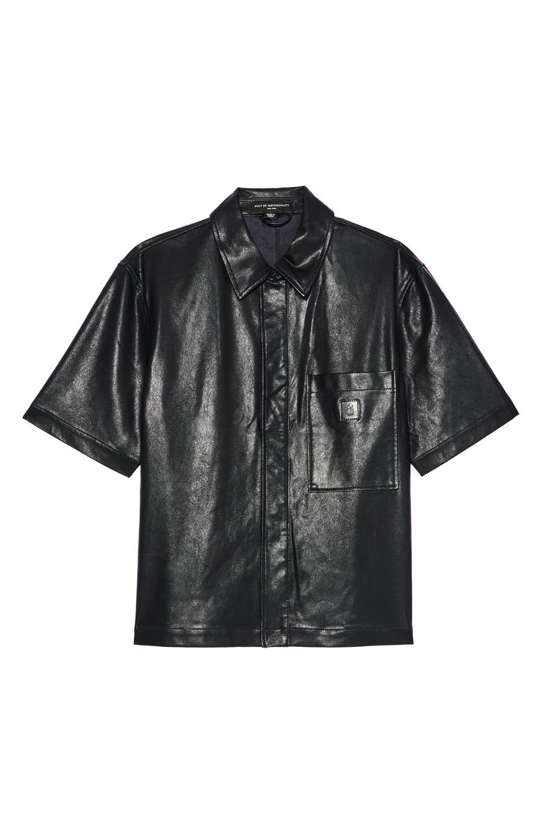 Cult of Individuality Oversize Short Sleeve Faux Leather Button-Up Shirt, Alternate, color, Black