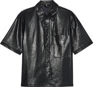 Cult of Individuality Oversize Short Sleeve Faux Leather Button-Up Shirt
