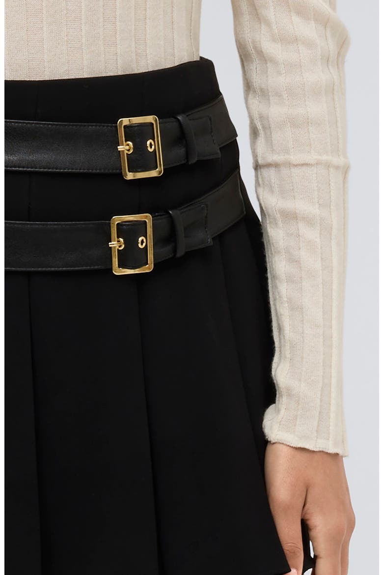 Box Pleat Miniskirt, Alternate, color, BLACK