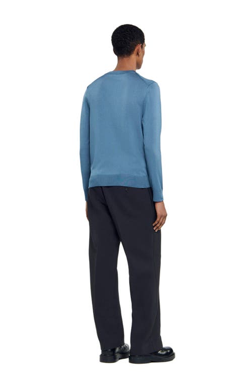 Sandro Mens Blue Office Crewneck Fine-knit Jumper In Blue