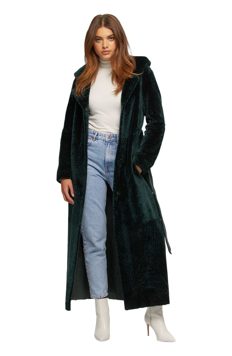 GORSKI Genuine Shearling Coat With Hood, Alternate, color, Emerald