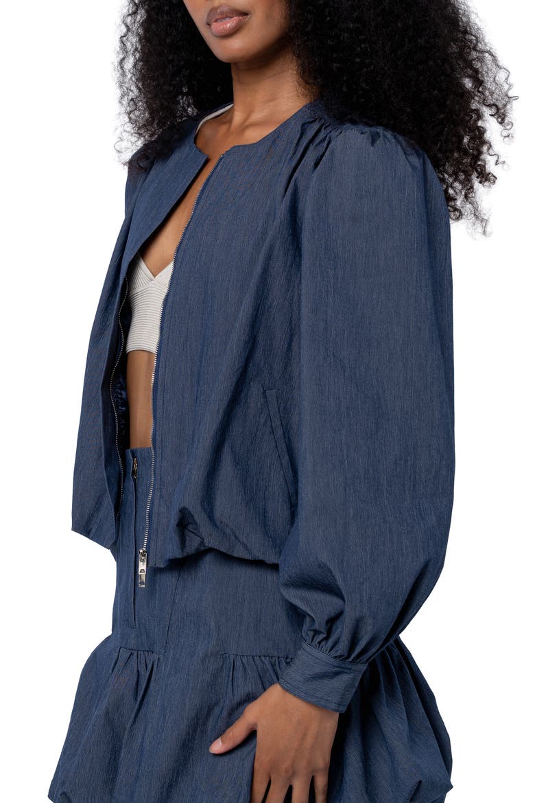 Donna Balloon Sleeve Cotton Blend Jacket, Alternate, color, DENIM BLUE