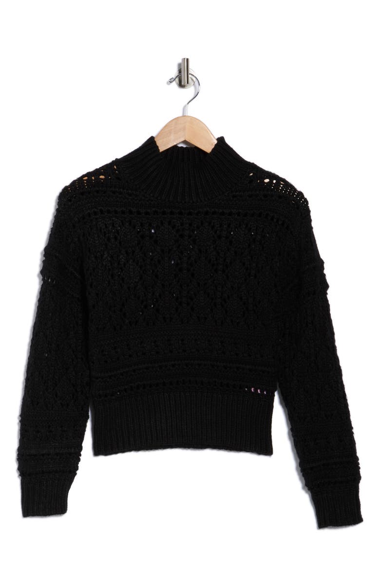 Muse Open Knit Mock Neck Sweater, Alternate, color, Black