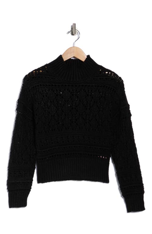 Muse Open Knit Mock Neck Sweater In Black