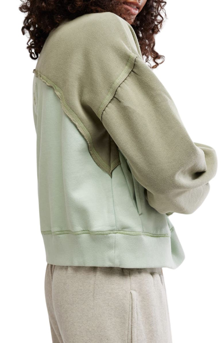 Free People FP Movement Homestretch Colorblock Tie Neck Sweatshirt, Alternate, color, Sage Stone Combo
