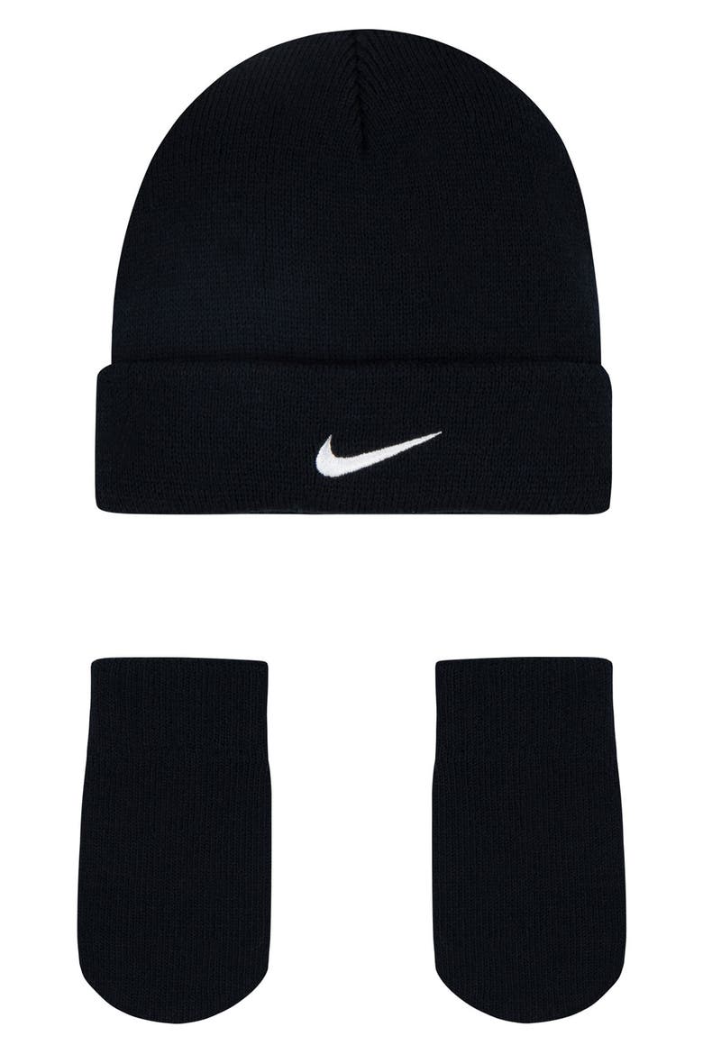 Snow Runner Beanie & Mittens Set, Main, color, BLACK