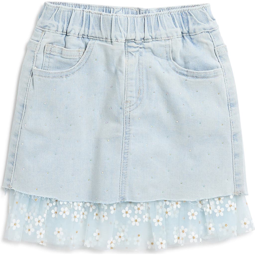Doe A Dear Kids' Daisy Mesh Trim Denim Skirt In Blue