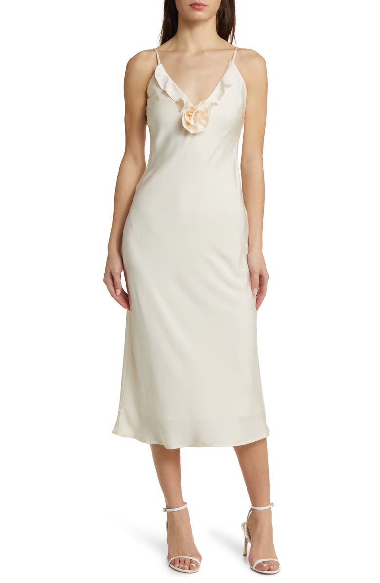 WAYF Bailey Floral Satin Slipdress, Main, color, Cream