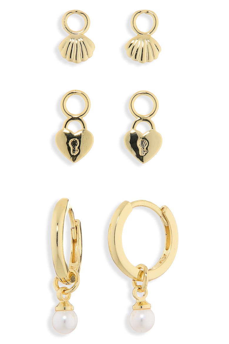 Shell Hoop Earrings & Assorted Charms 4-Piece Set, Main, color, GOLD