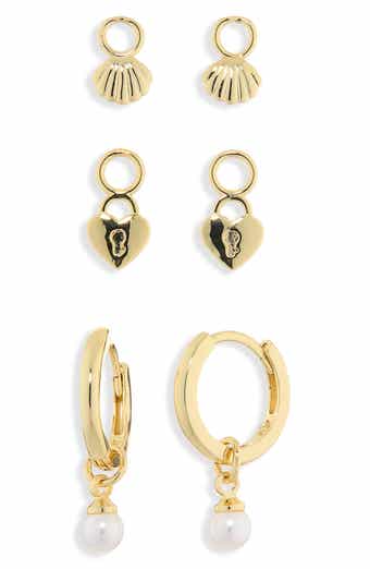 Shell Hoop Earrings & Assorted Charms 4-Piece Set