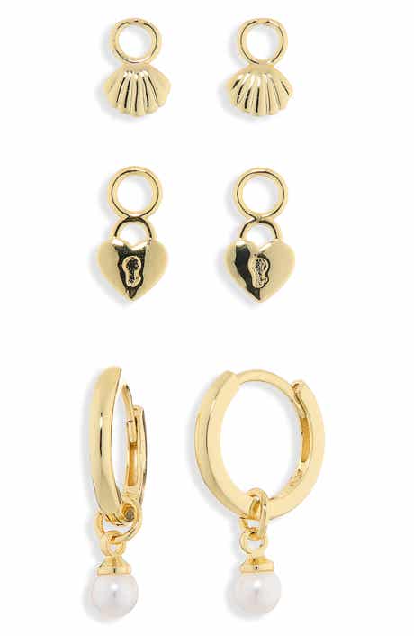 ARGENTO VIVO Shell Hoop Earrings & Assorted Charms 4-Piece Set