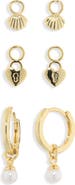 ARGENTO VIVO Shell Hoop Earrings & Assorted Charms 4-Piece Set