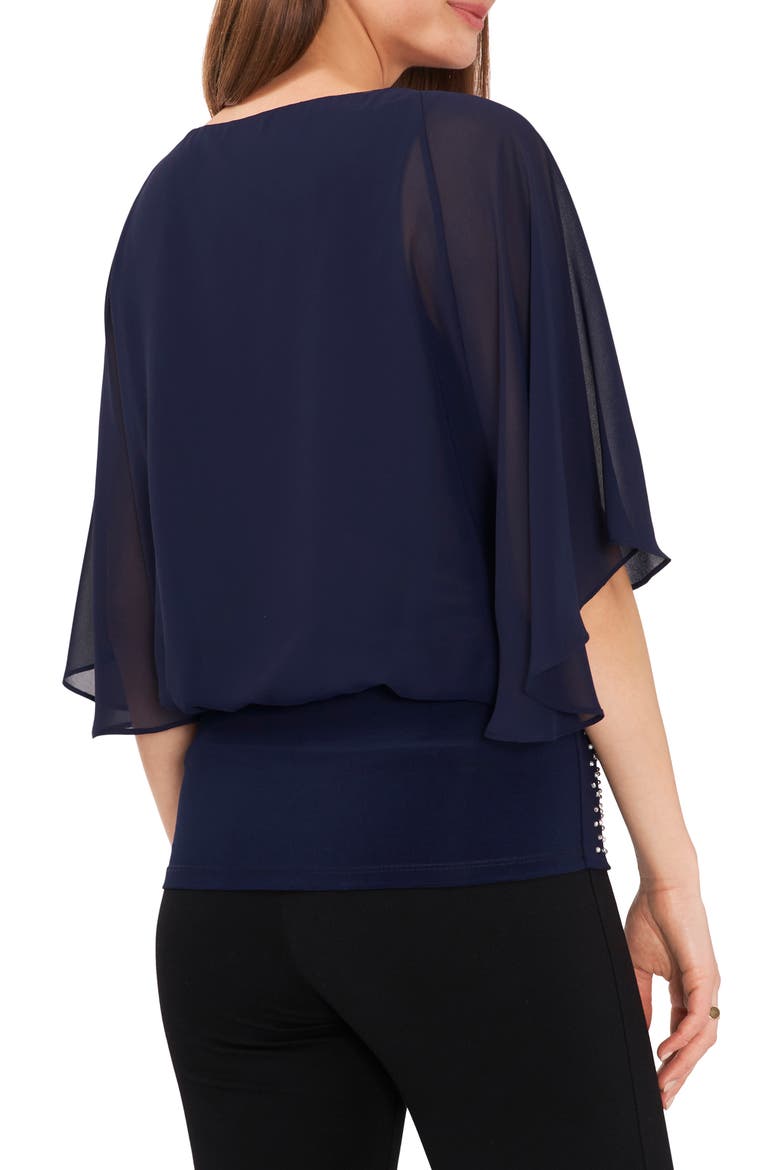 Flutter Sleeve Blouson Top, Alternate, color, NAVY