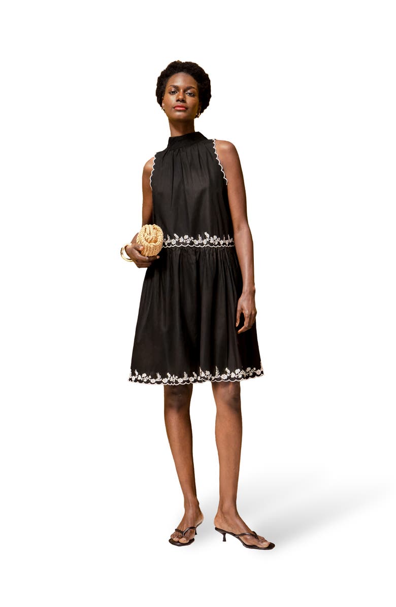 Ro&Zo Embroidered Scallop Short Dress, Main, color, Black