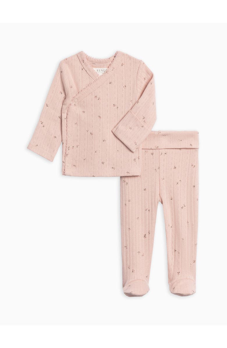 Colored Organics Lacey Pointelle Kimono Top and Pant Set, Main, color, Haran Floral