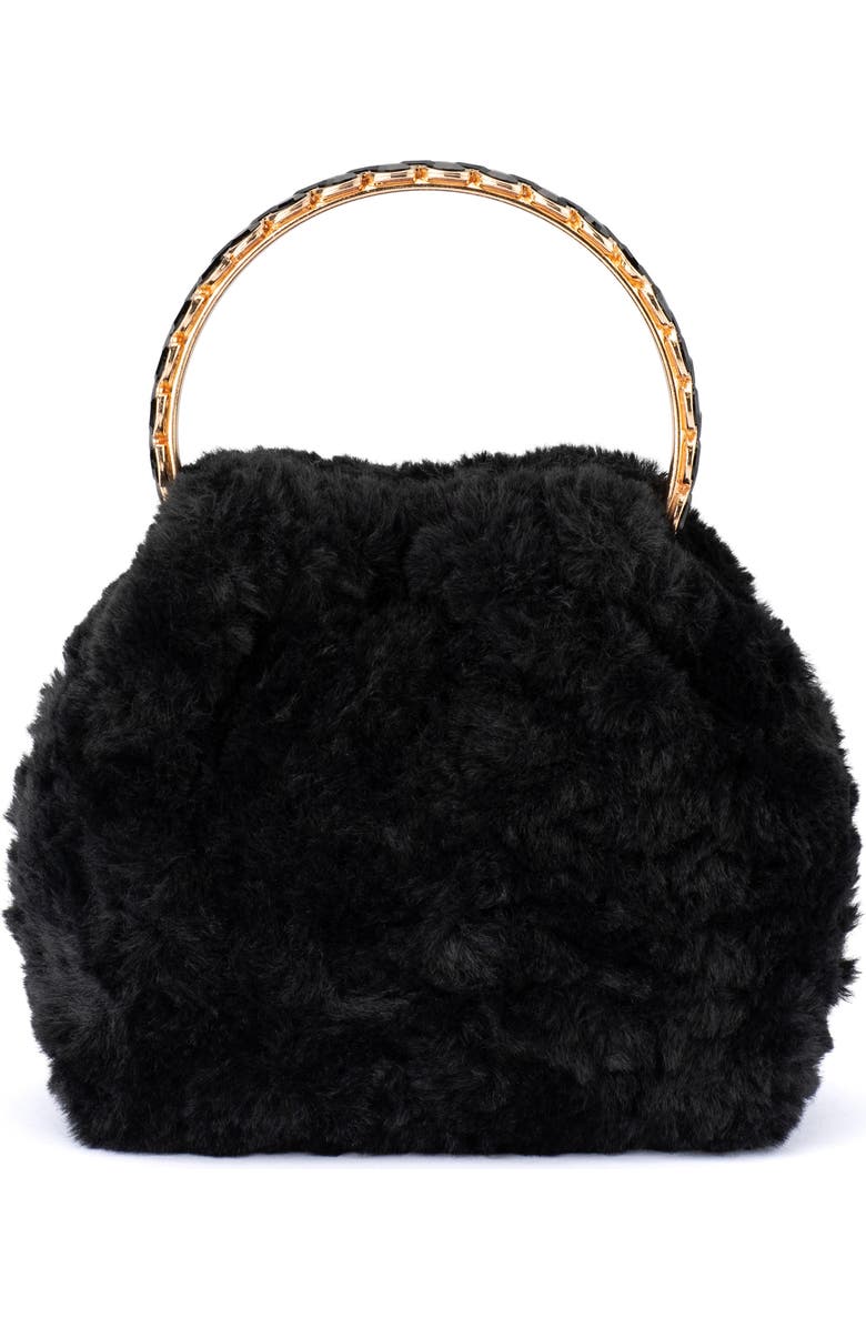 Olga Berg Phillipa Faux Fur Top Handle Bag, Main, color, Black