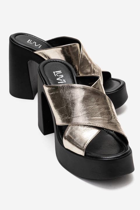 Essenza Leather Platform Block Heel Sandal