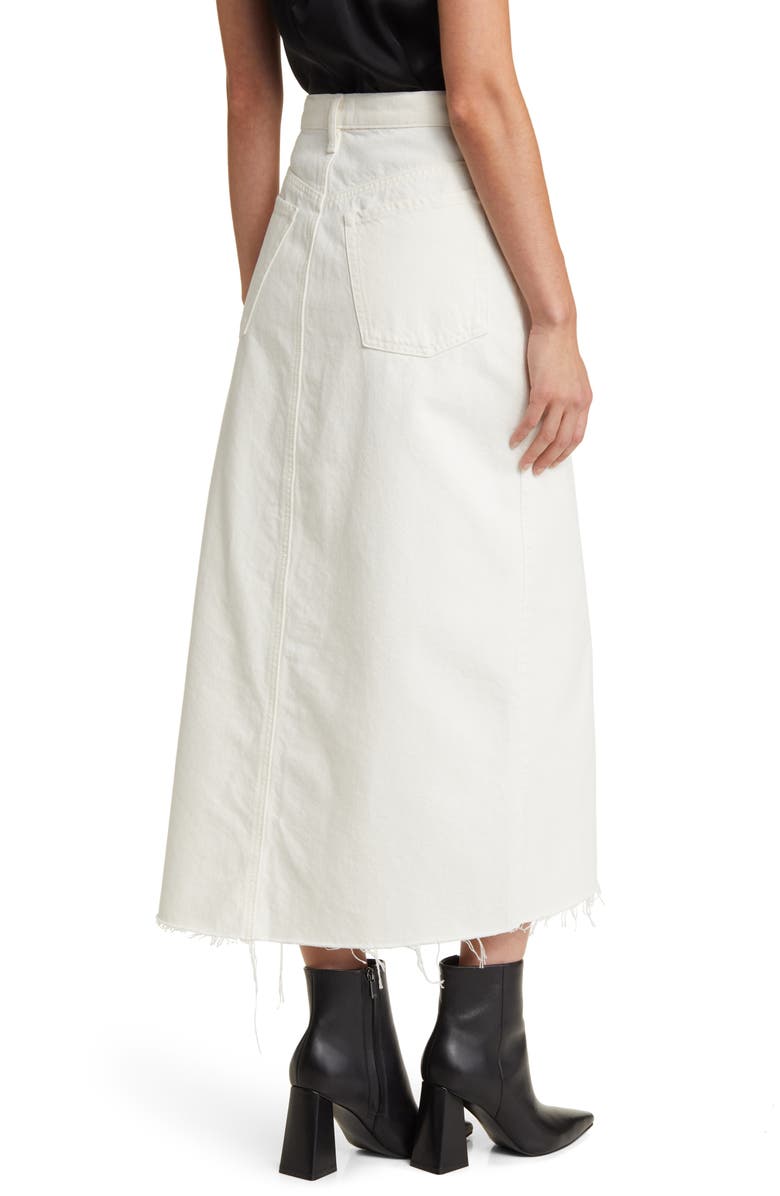 FRAME Angled Seam Raw Hem Denim Midi Skirt, Alternate, color, 