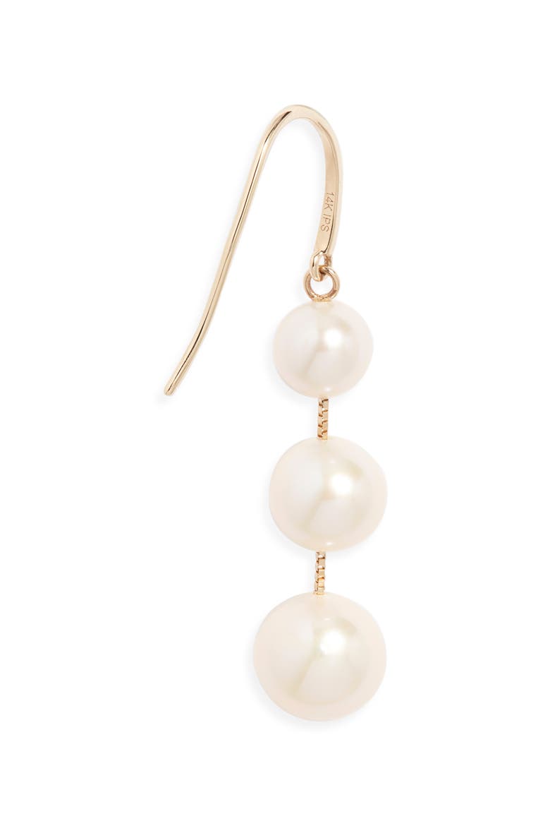 Freshwater Pearl Triple Drop Earrings, Alternate, color, WHITE- 14K YELLOW GOLD