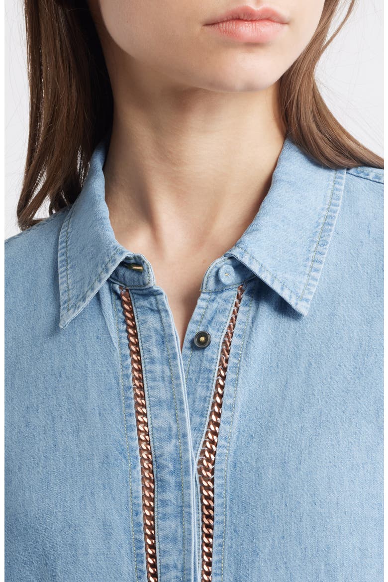 Chain Trim Denim Button-Up Shirt, Alternate, color, LIGHT BLUE