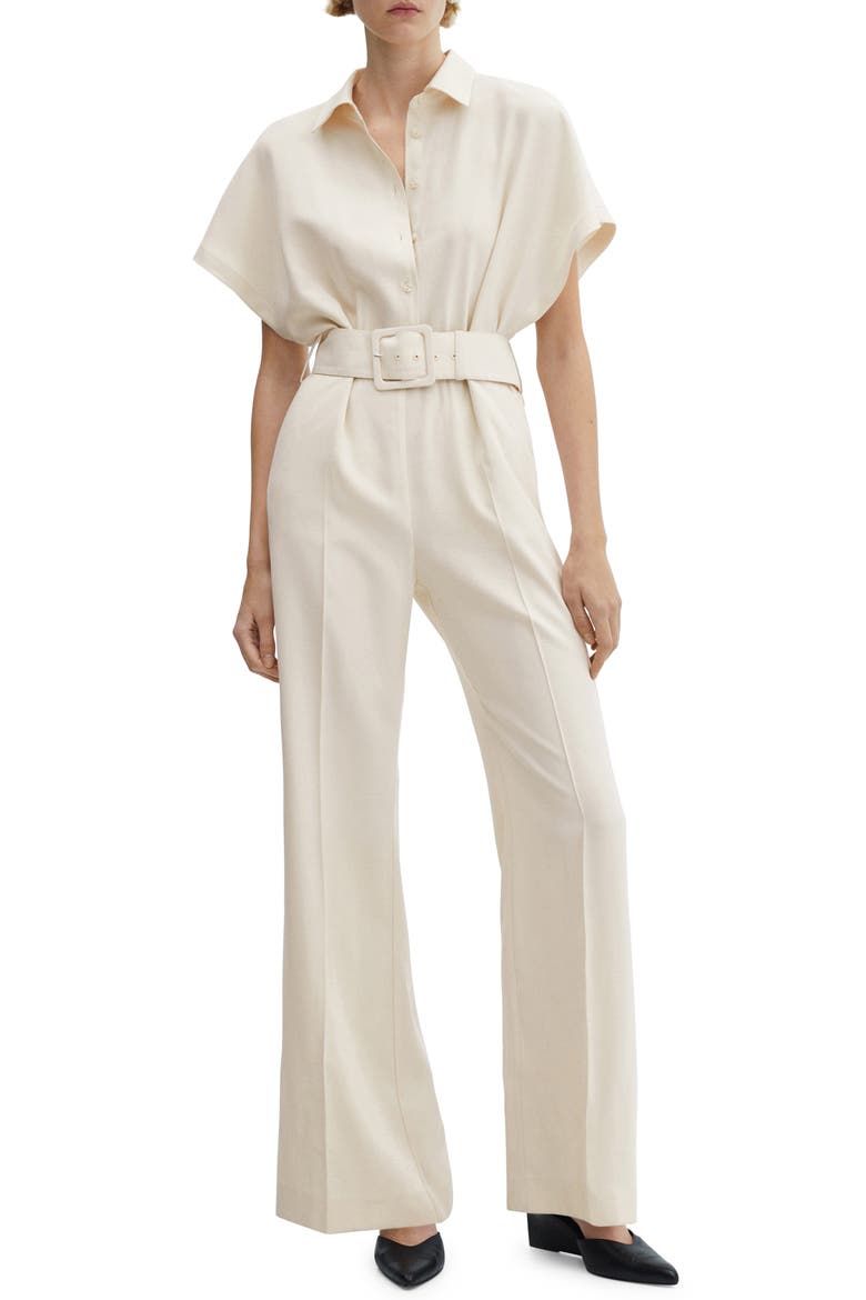 Belted Flare Leg Jumpsuit, Main, color, ECRU