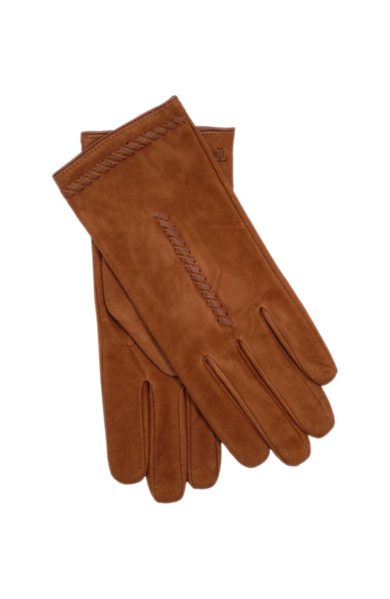 Lauren Ralph Lauren Suede Leather Whip Stitch Touch Glove, Main, color, Cuoio