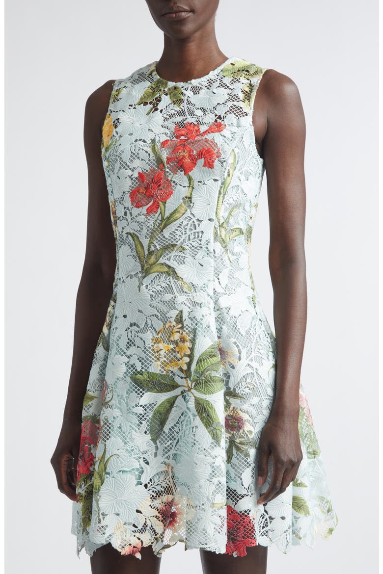 Floral Print Guipure Lace Dress, Alternate, color, SALTWATER MULTI