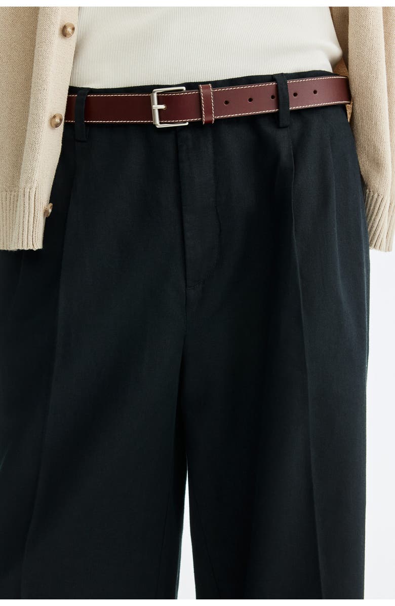 H&M Loose Fit Linen-blend Trousers, Alternate, color, Black