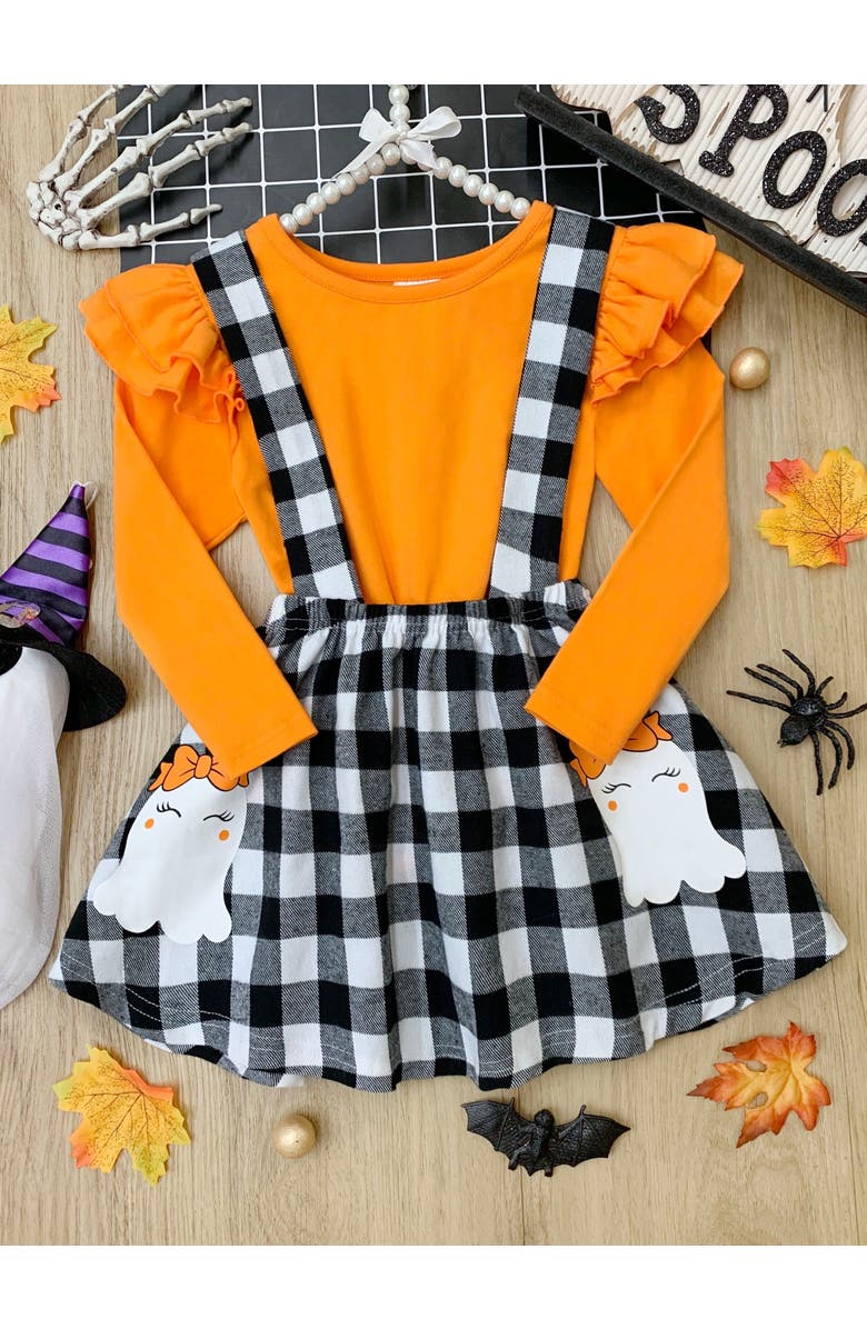 Mia Belle Girls Girls Ghostest With The Mostest Overall Skirt Set, Alternate, color, Orange