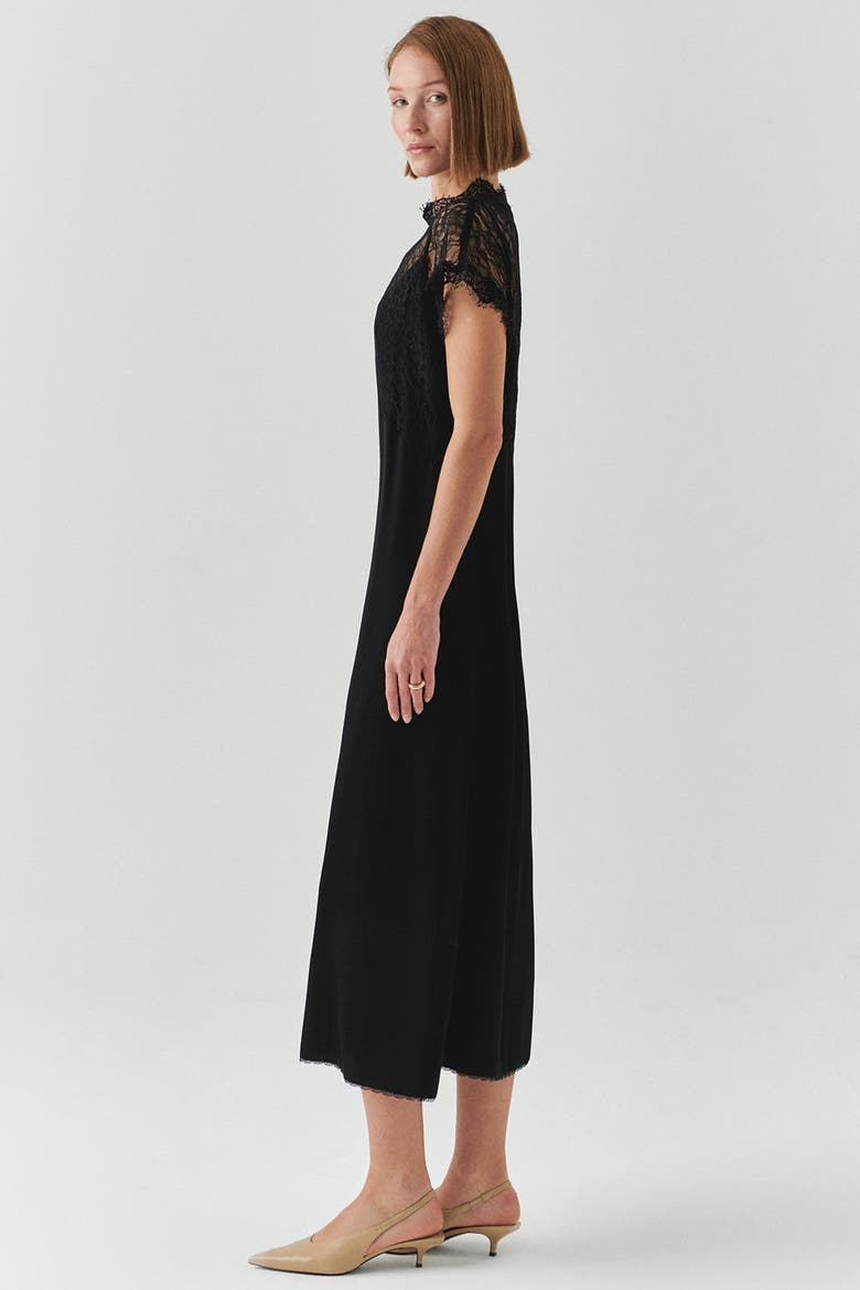 Iyla Crew Neck Midi Dress, Alternate, color, BLACK