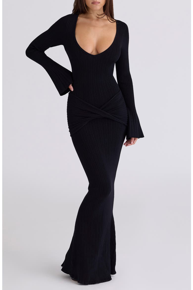 Mila Long Sleeve Rib Maxi Dress, Main, color, BLACK