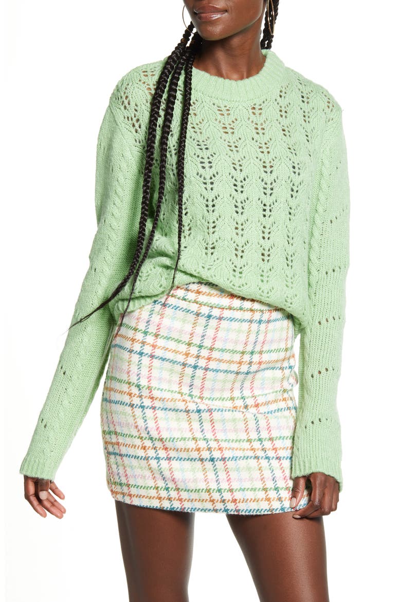 Pointelle Knit Sweater, Main, color, MINT