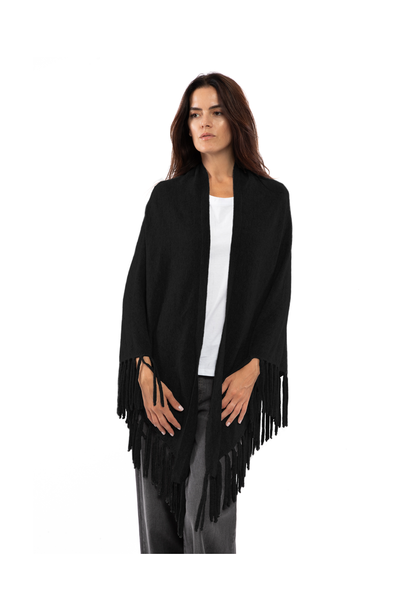 Monticelli Cashmere Pure Cashmere Fringe Wrap, Main, color, Black