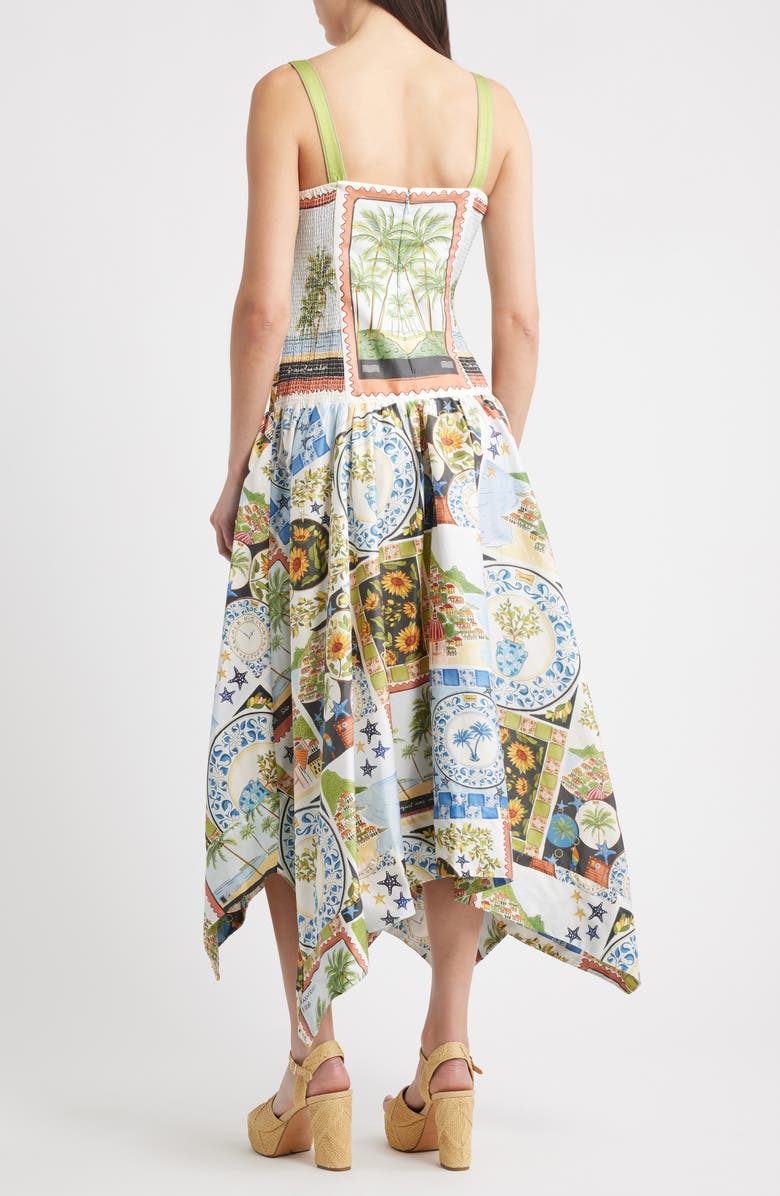 Latin Trip Print Asymmetric Cotton Button-Front Sundress
