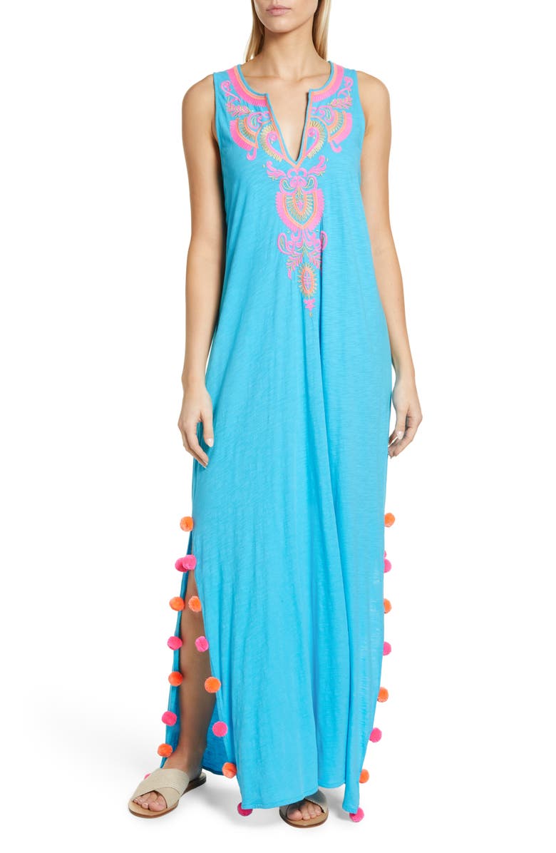 Lilly Pulitzer<sup>®</sup> Nolia Embroidered Pompom Cotton Cover-Up Dress, Main, color,