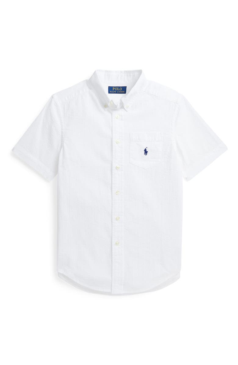 Polo Ralph Lauren Kids' Short Sleeve Cotton Seersucker Button-Down Shirt, Main, color,