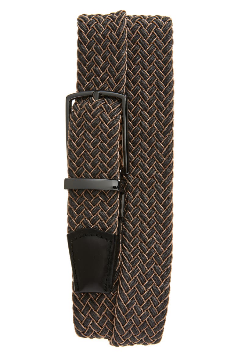 Tobias Braided Stretch Belt, Main, color, BLACK- TAN