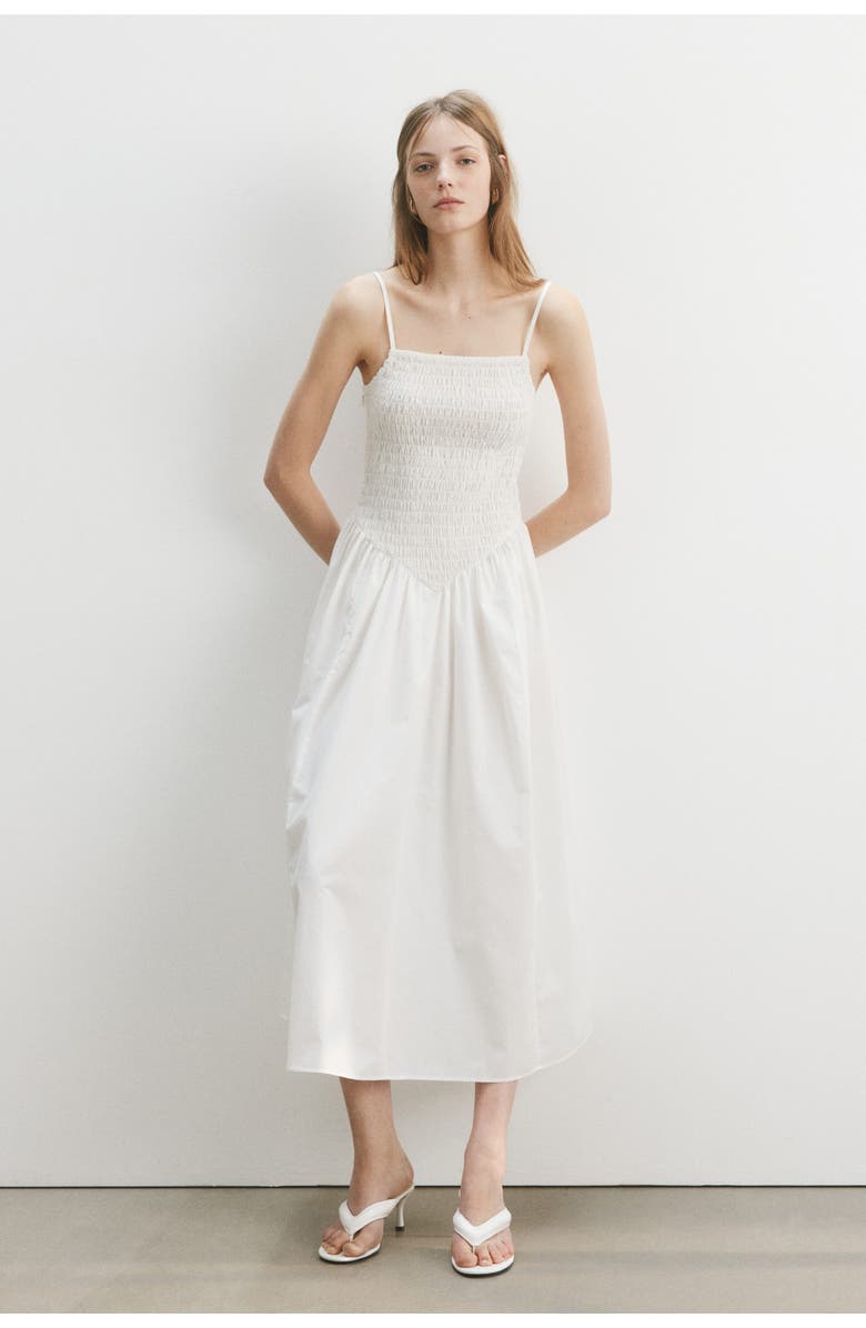 H&M Smocked Flared-skirt Dress, Alternate, color, White