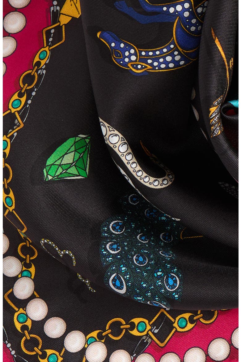 Bejeweled Silk Square Scarf, Alternate, color, BLACK